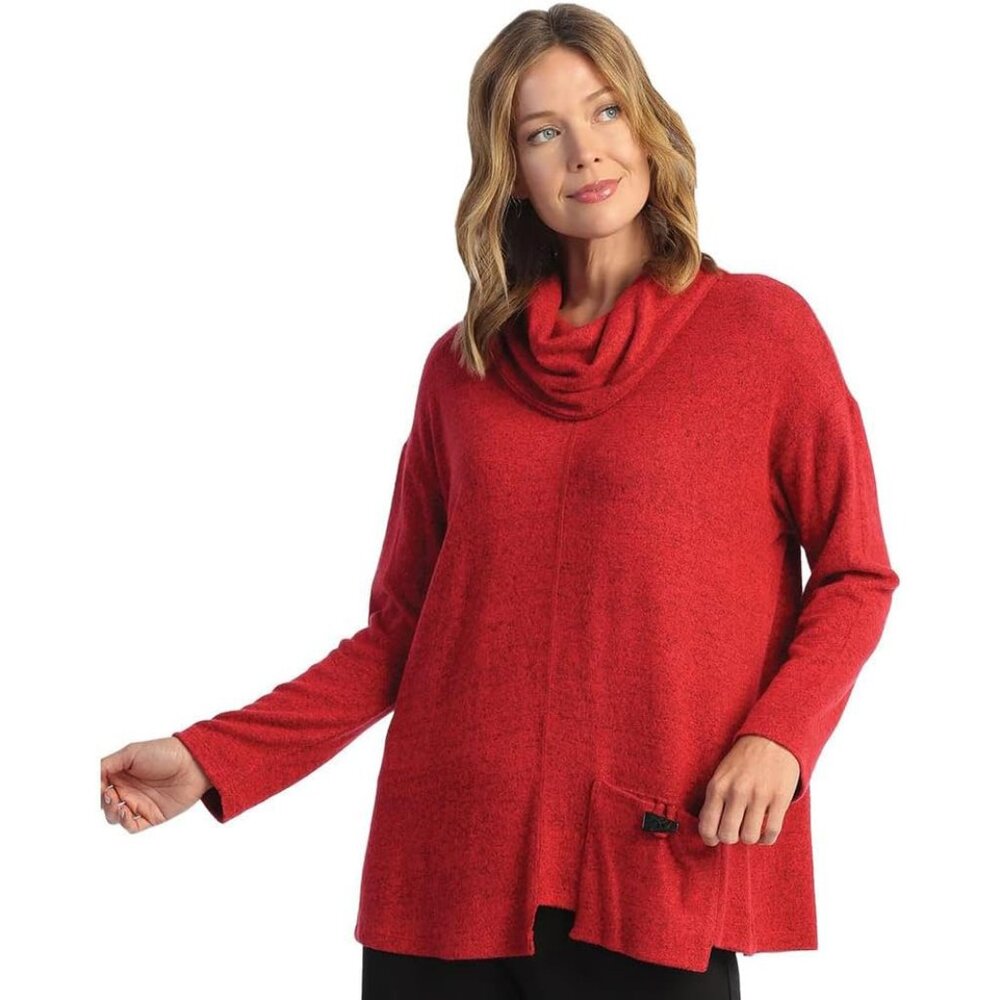 Jess & Jane Solid Soft-Brushed Hacci Cowl Neckline Tunic -- Red NWT